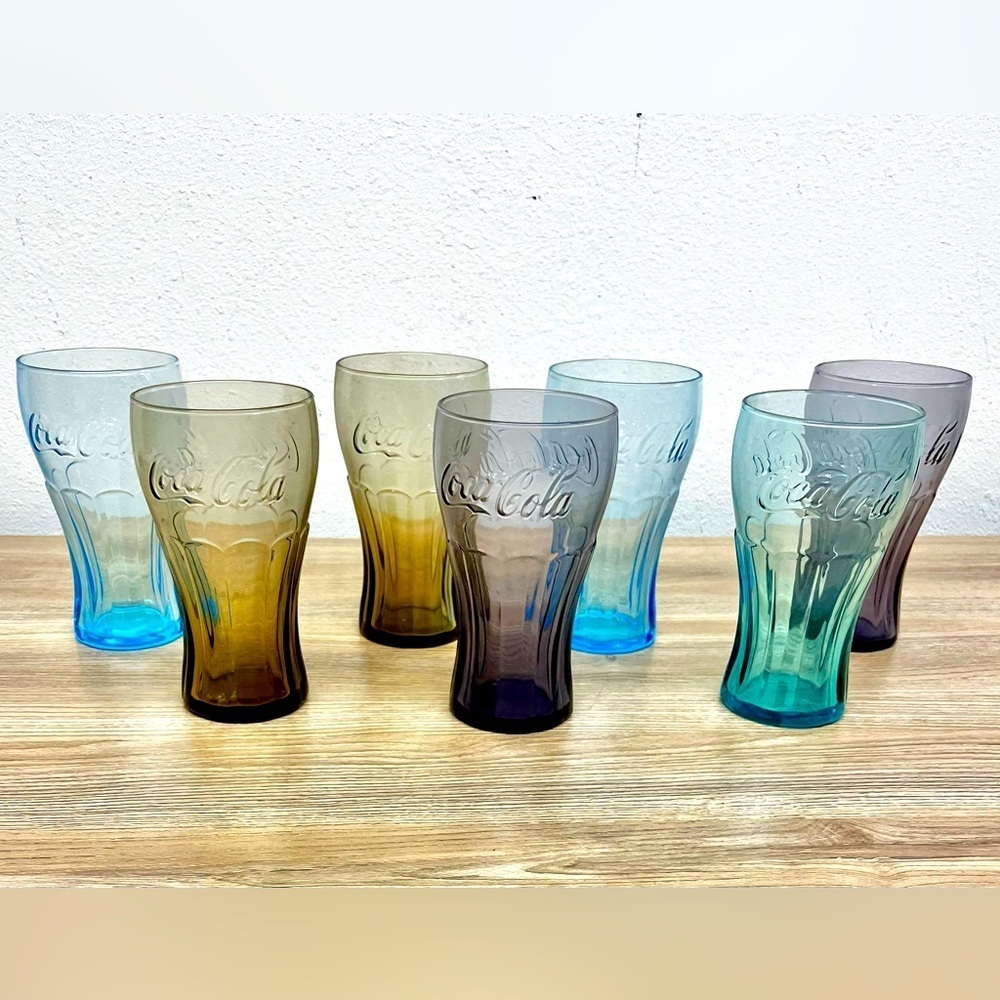 Original 1960 Coca-Cola 17 oz. Drinking glasses Sea Green/Blue/Purple/Amber